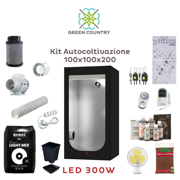 Kit per Autocoltivazione Indoor 100x100x200 | Led 300W Full Spectrum 2.4 umol/J