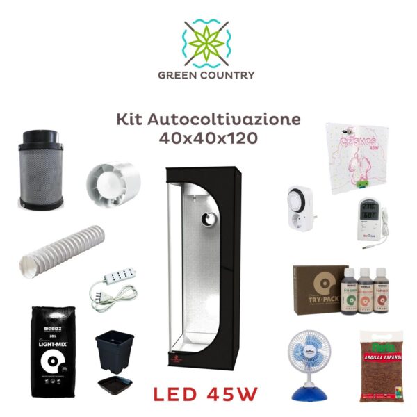 Kit per Autocoltivazione Indoor 40x40x120 | Led 45W Full Spectrum 2.5 umol/J